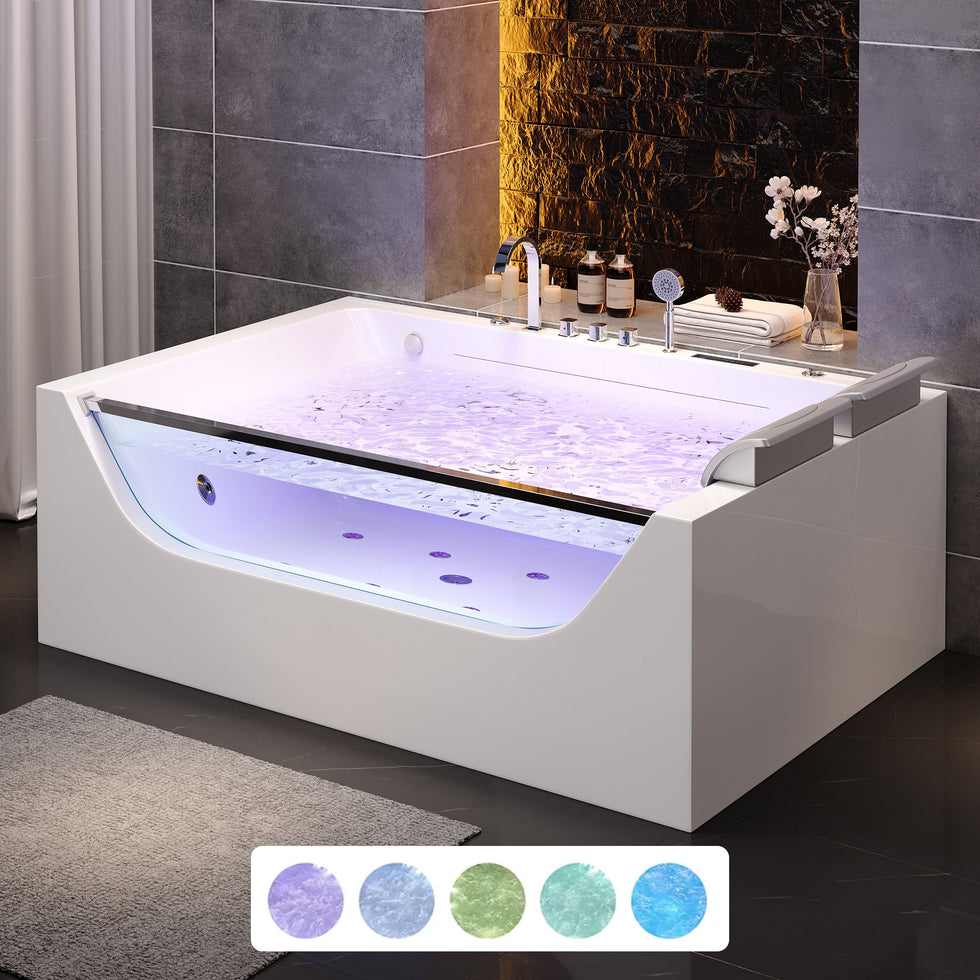HMR - 70.8" Modern Rectangular Acrylic Massage Bathtub with Thermostat Control