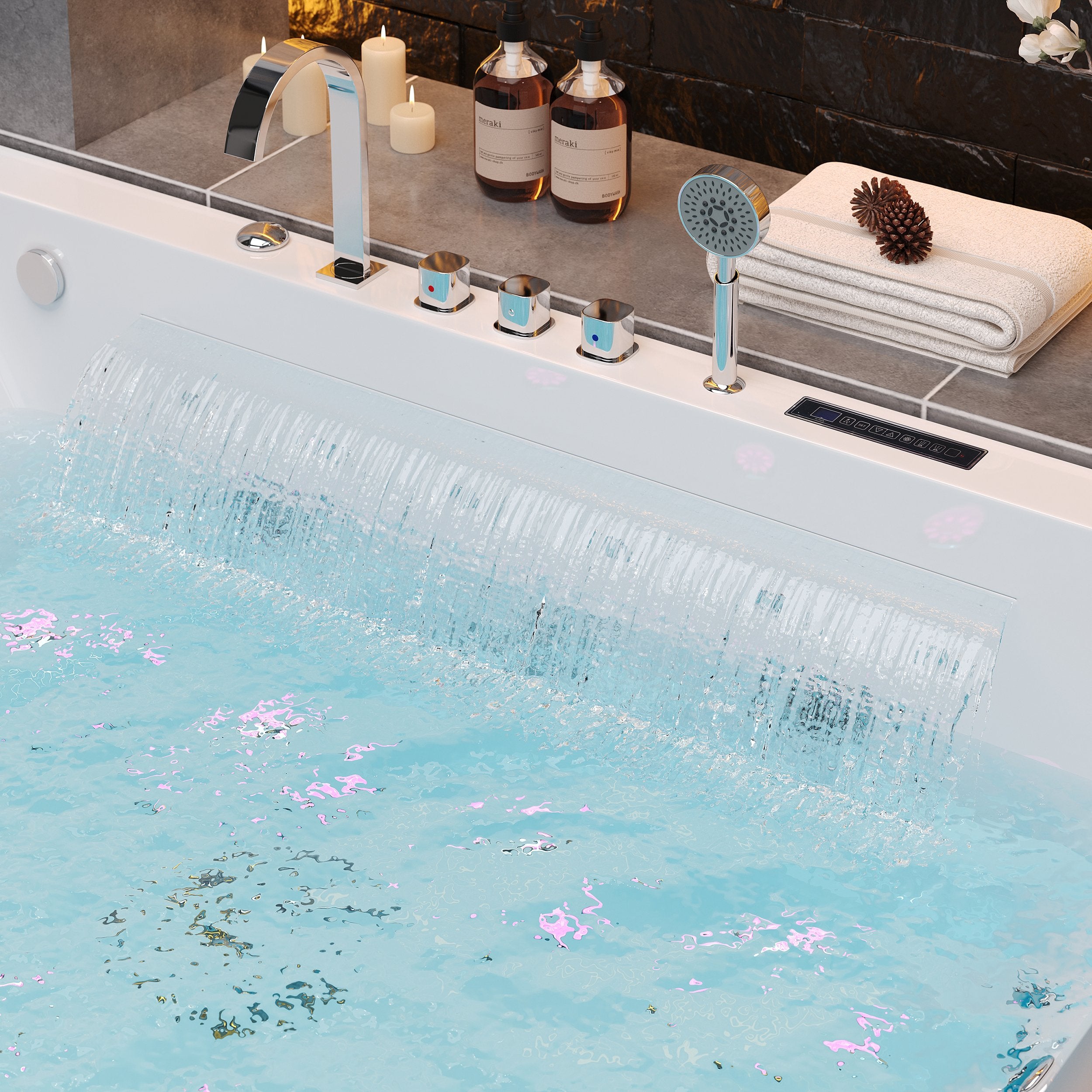 HMR - 70.8" Modern Rectangular Acrylic Massage Bathtub with Thermostat Control