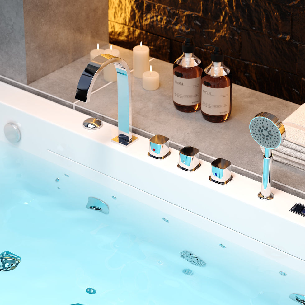 HMR - 70.8" Modern Rectangular Acrylic Massage Bathtub with Thermostat Control