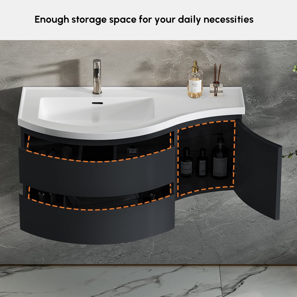 HMR - 35" Floating Curved Bathroom Vanity Half-Circle Bathroom Cabinet