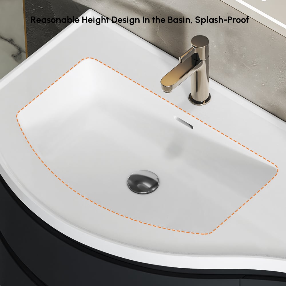 HMR - 35" Floating Curved Bathroom Vanity Half-Circle Bathroom Cabinet