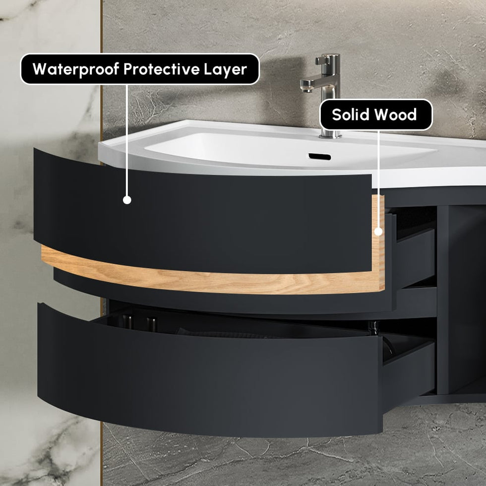 HMR - 35" Floating Curved Bathroom Vanity Half-Circle Bathroom Cabinet