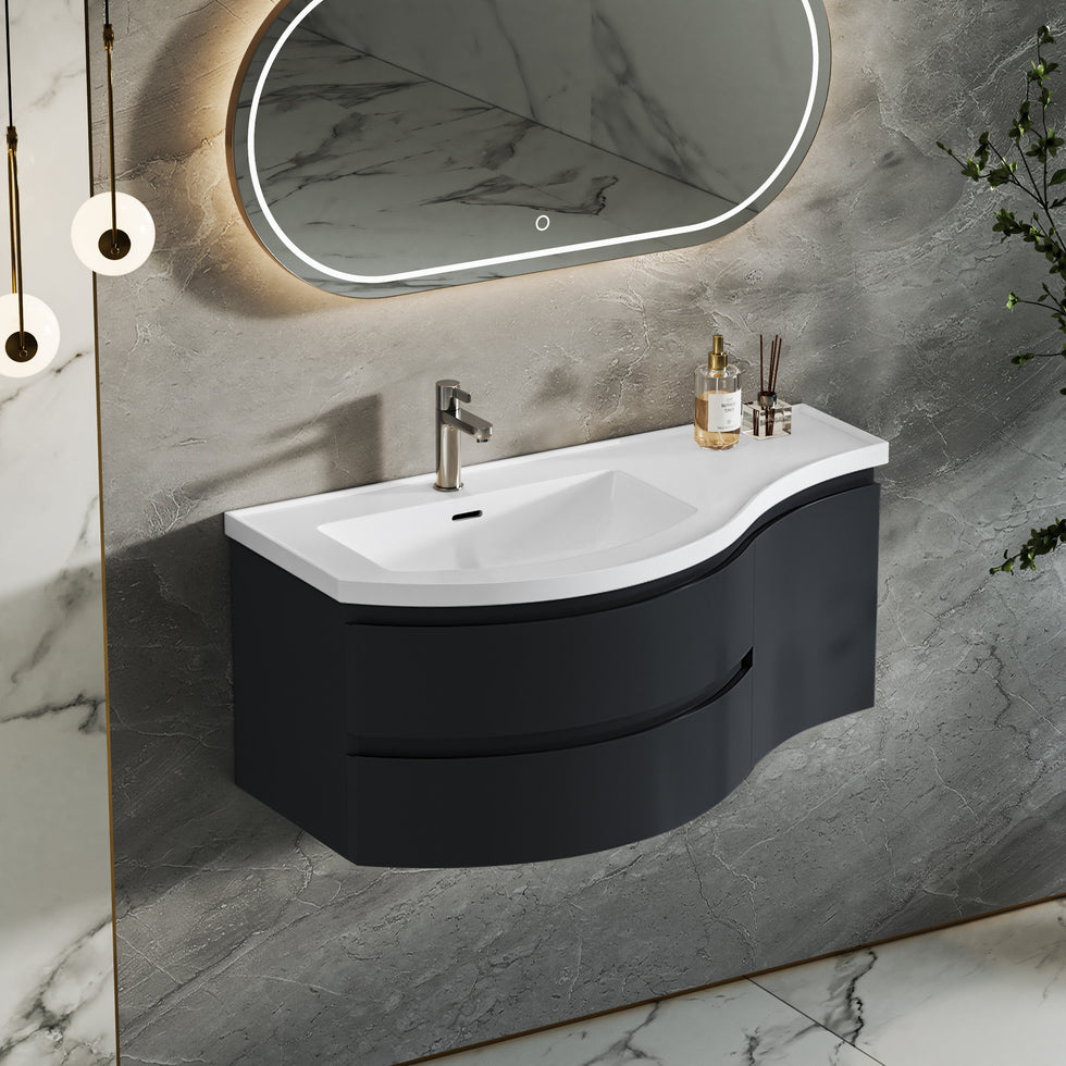 HMR - 35" Floating Curved Bathroom Vanity Half-Circle Bathroom Cabinet