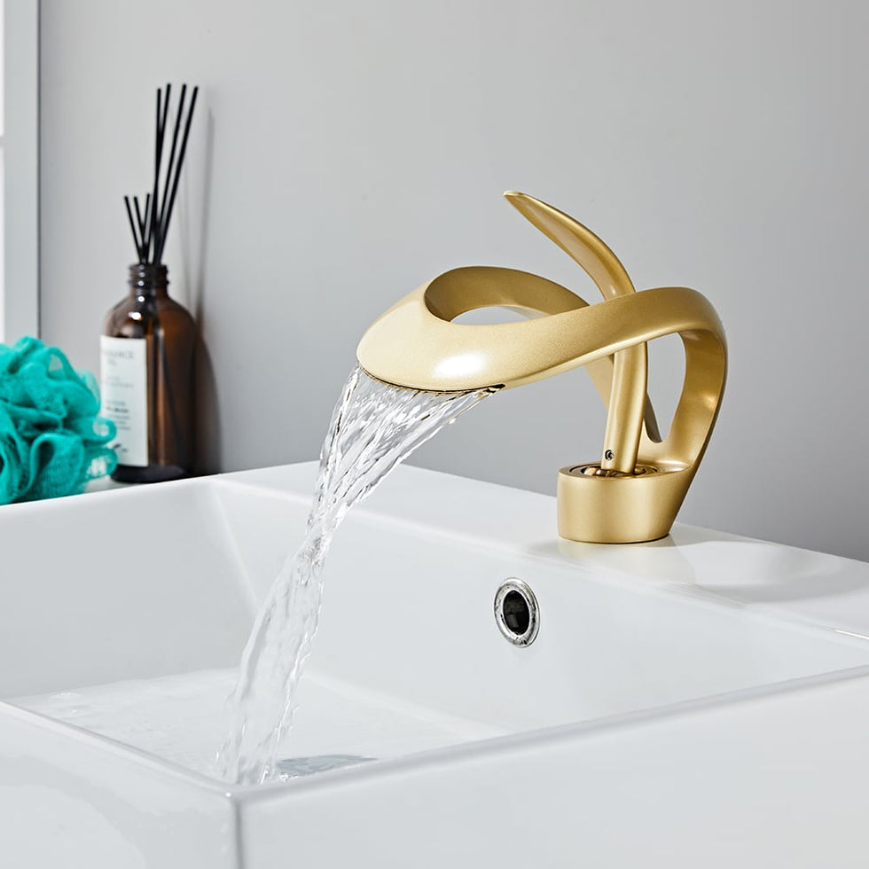 HMR - Waterfall Bathroom Sink Faucet Single Handle Solid Brass