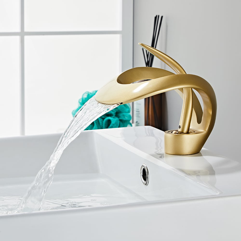 HMR - Waterfall Bathroom Sink Faucet Single Handle Solid Brass
