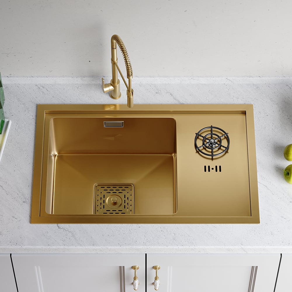 HMR - Drop-in Kitchen Sink With High-pressure Cup Rinser Glass Washer Stainless Steel