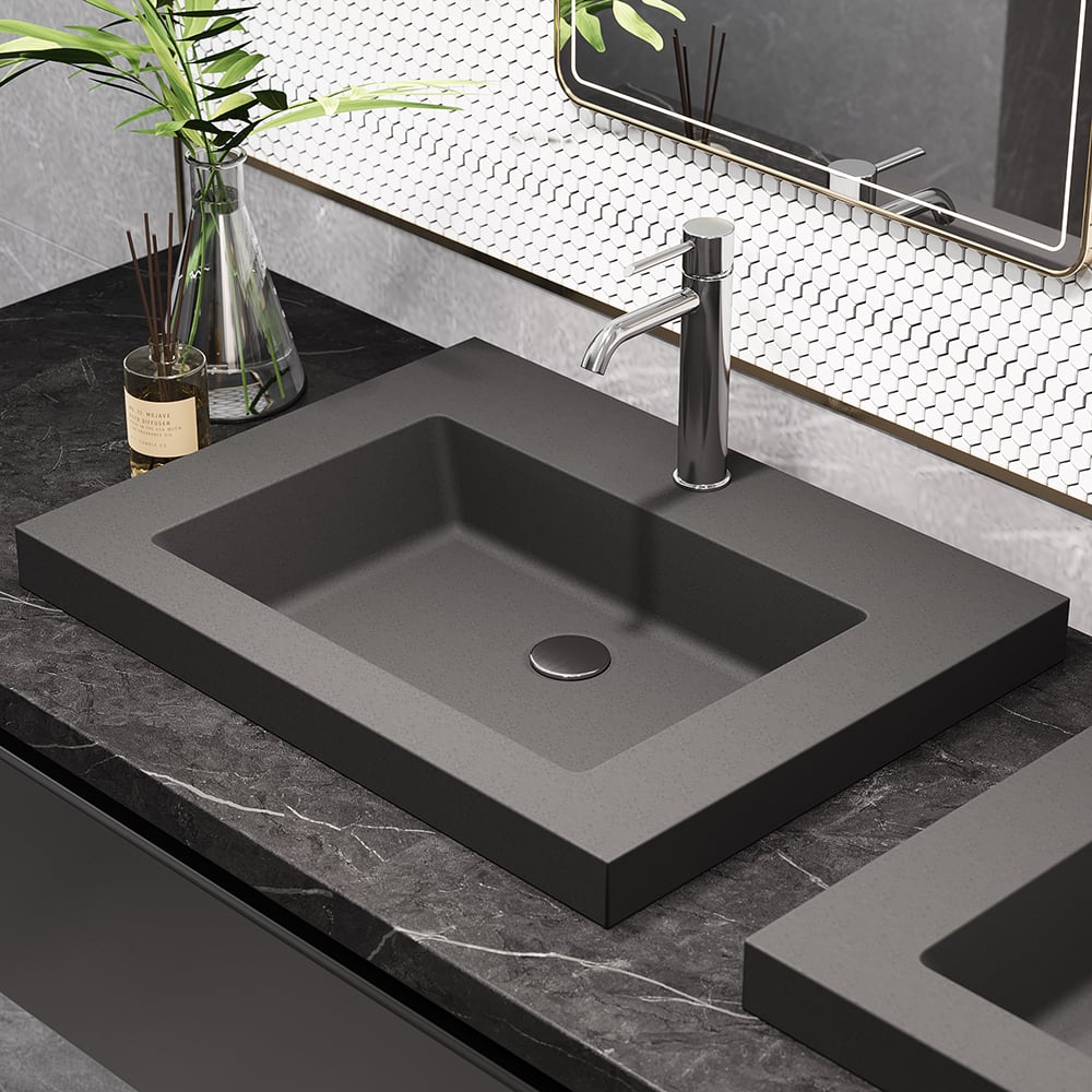 HMR - 23"Rectangular Concrete Drop-in Bathroom Sink