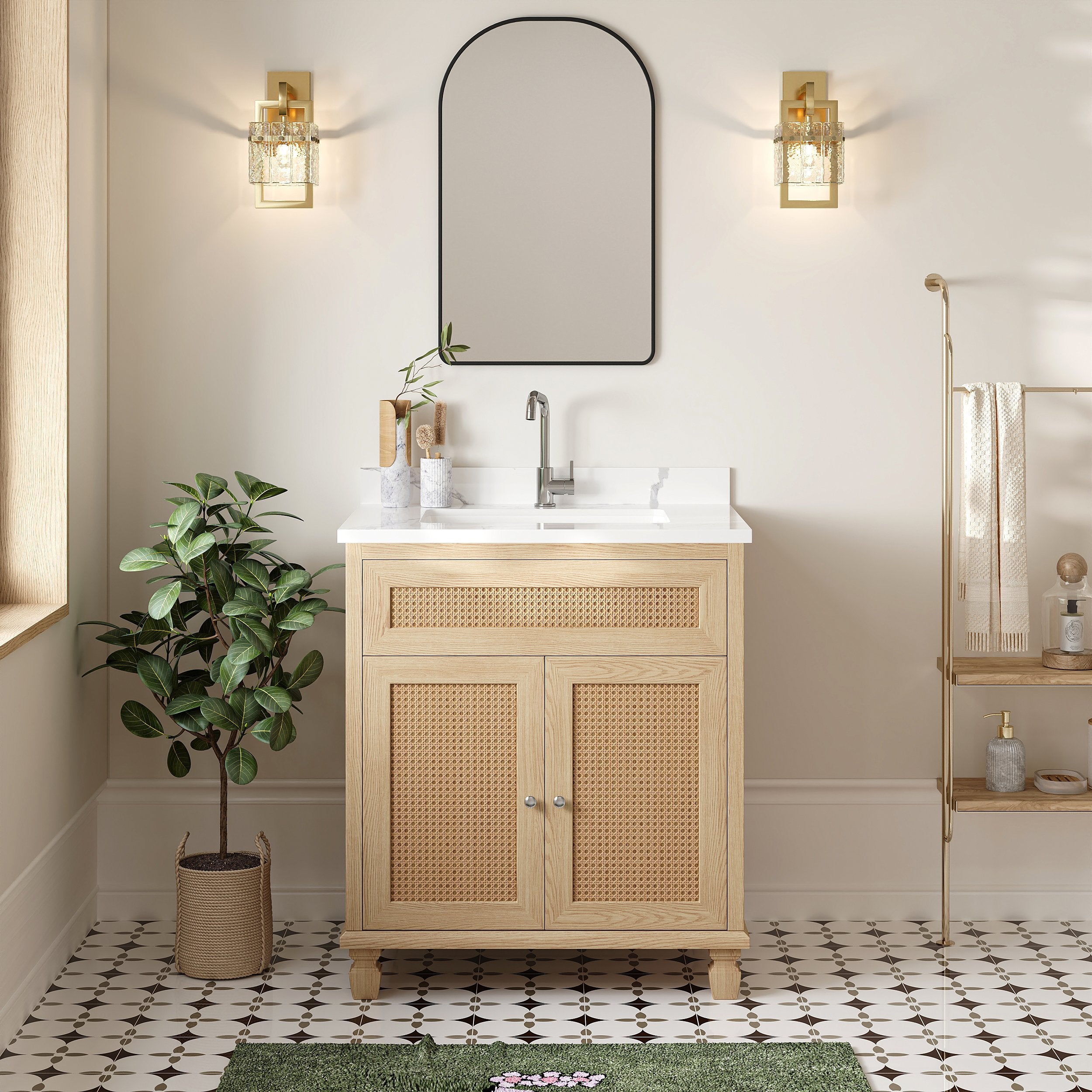 HMR - Bathroom Vanity Set 29.9" Modern Freestanding Sintered Stone Bathroom Vanity with Sink