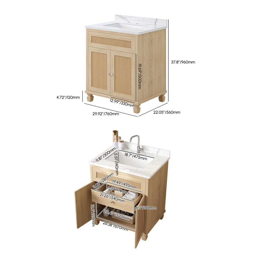 HMR - Bathroom Vanity Set 29.9" Modern Freestanding Sintered Stone Bathroom Vanity with Sink