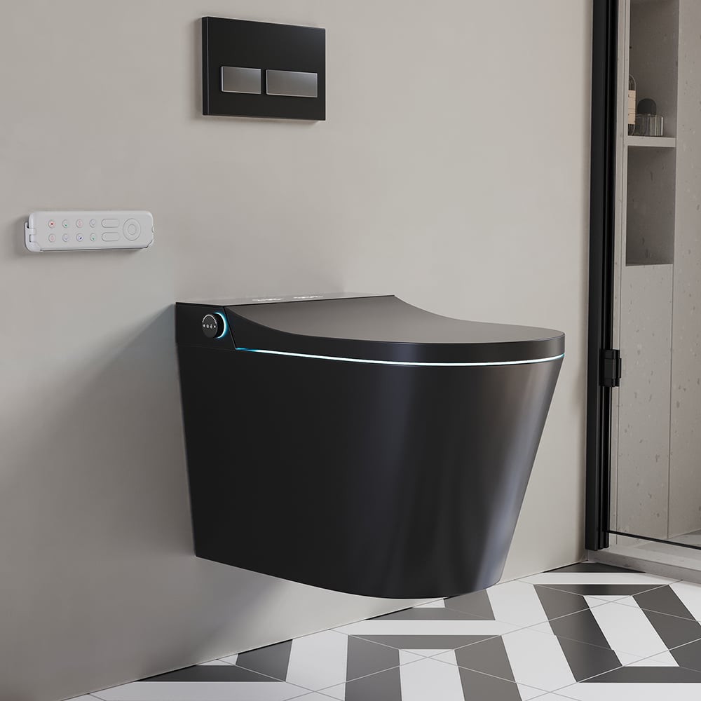HMR - Set of Two Automatic Wall-Mounted Smart Bidet Toilet with In-Wall Tank Black 1.58 GPF