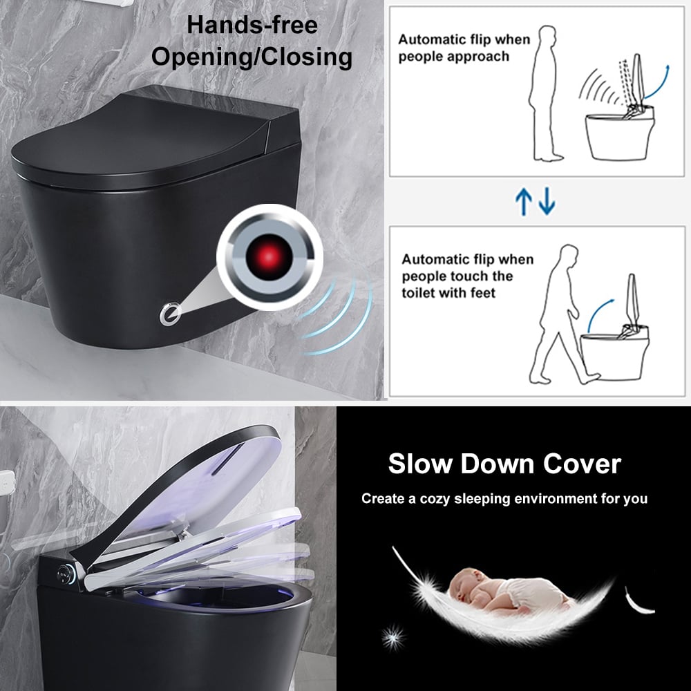 HMR - Set of Two Automatic Wall-Mounted Smart Bidet Toilet with In-Wall Tank Black 1.58 GPF