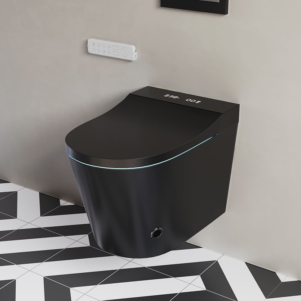 HMR - Set of Two Automatic Wall-Mounted Smart Bidet Toilet with In-Wall Tank Black 1.58 GPF