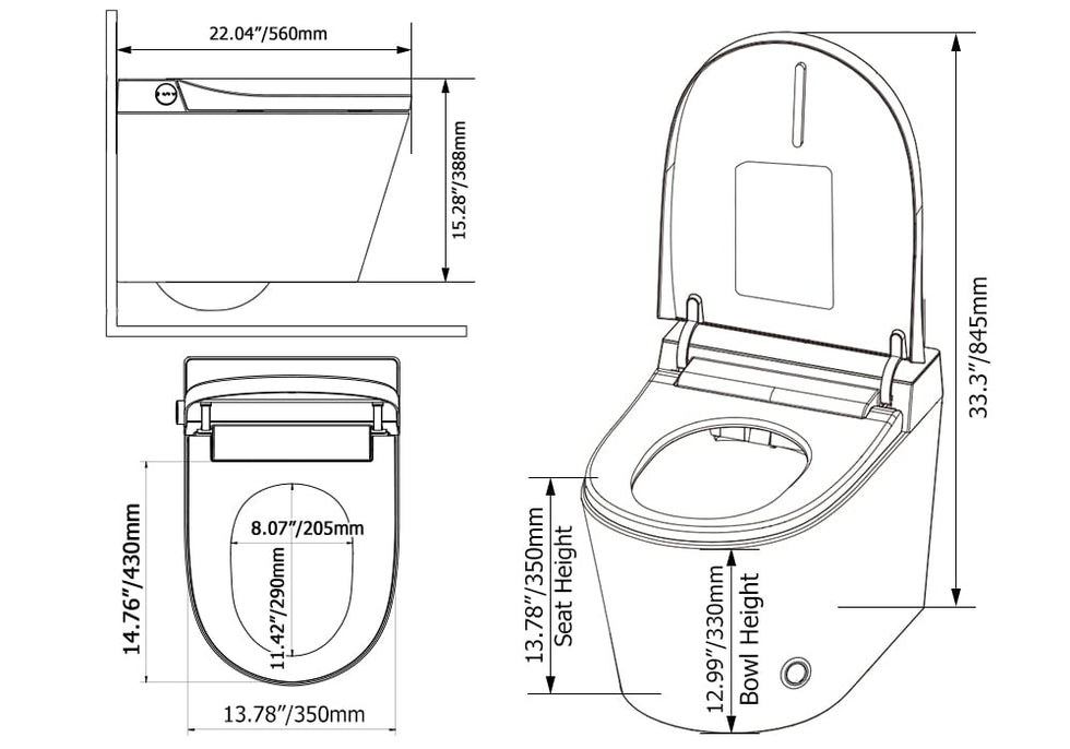 HMR - Set of Two Automatic Wall-Mounted Smart Bidet Toilet with In-Wall Tank Black 1.58 GPF