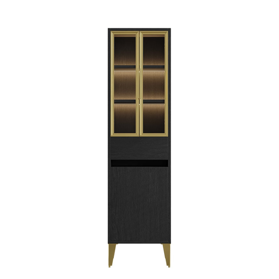HMR - Freestanding Bathroom Storage Cabinet with LED Lighted in Black & Gold