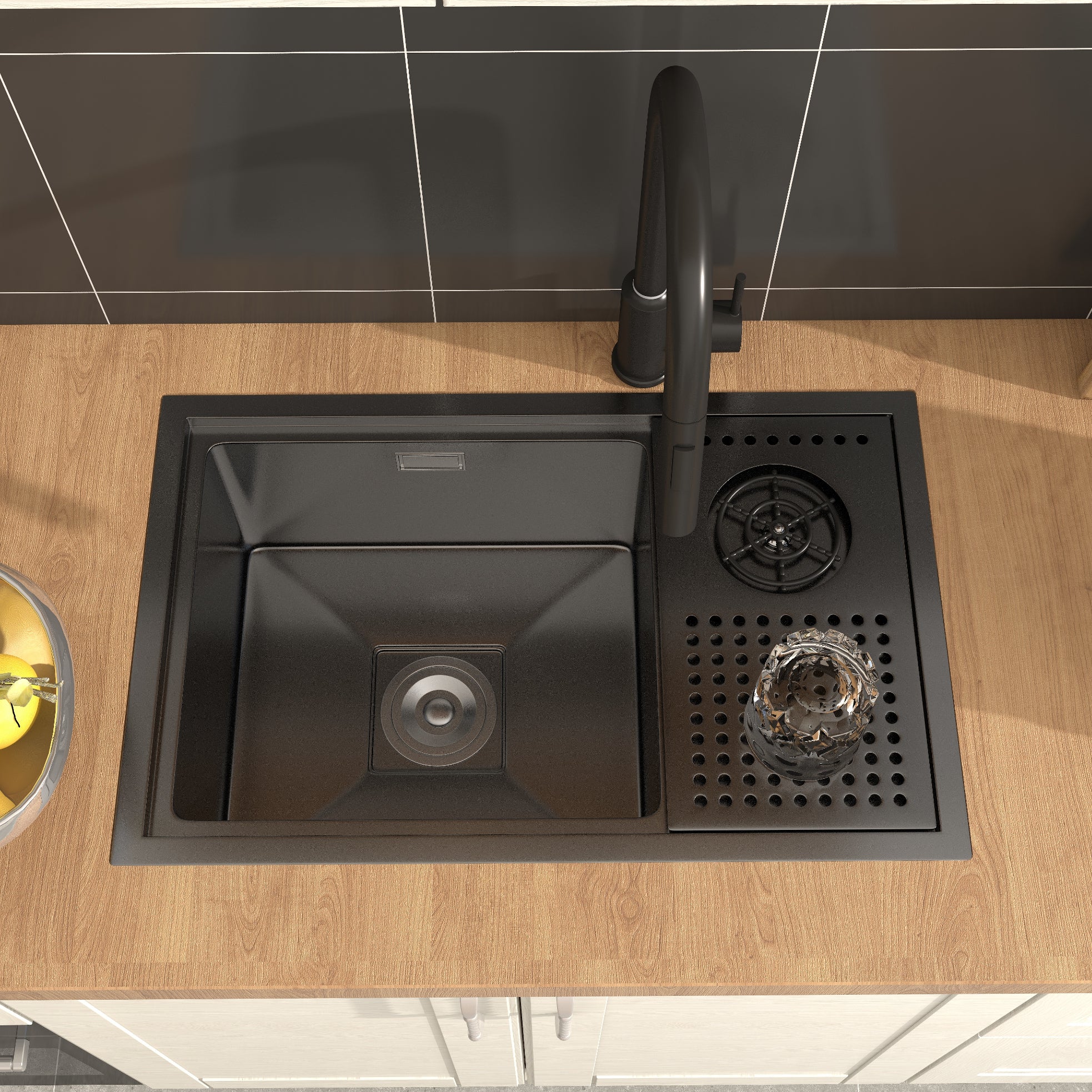 HMR - Drop-in Kitchen Sink With High-pressure Cup Rinser Glass Washer Stainless Steel