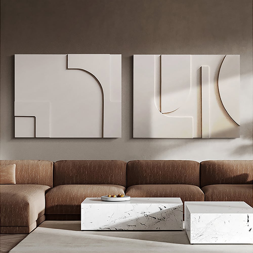HMR - 2 Pieces Japandi Abstract Wood Wall Decor for Living Room 3D Hanging Art
