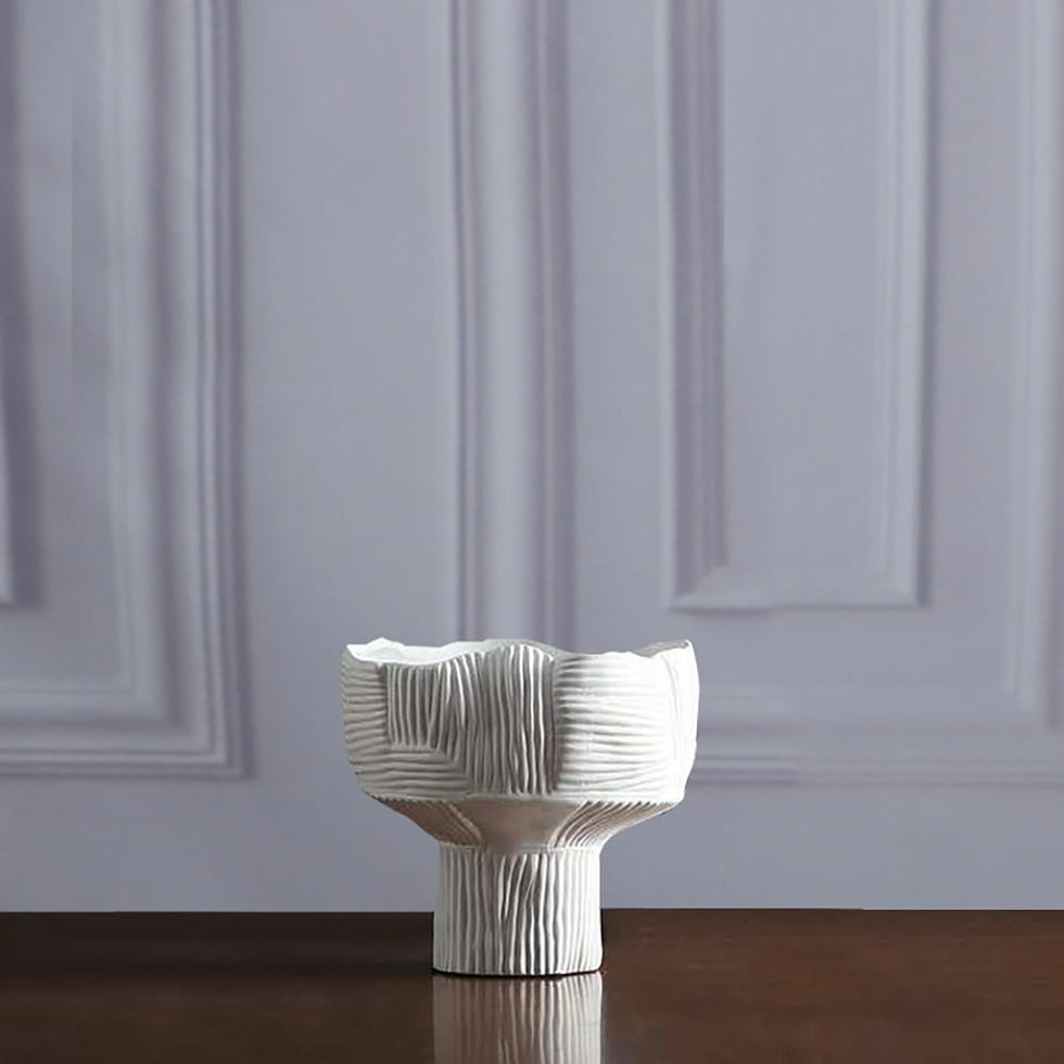 HMR - 2-Pieces Minimalist White Striped Flower Vases Set Resin Vase Decor Living Room Bedroom