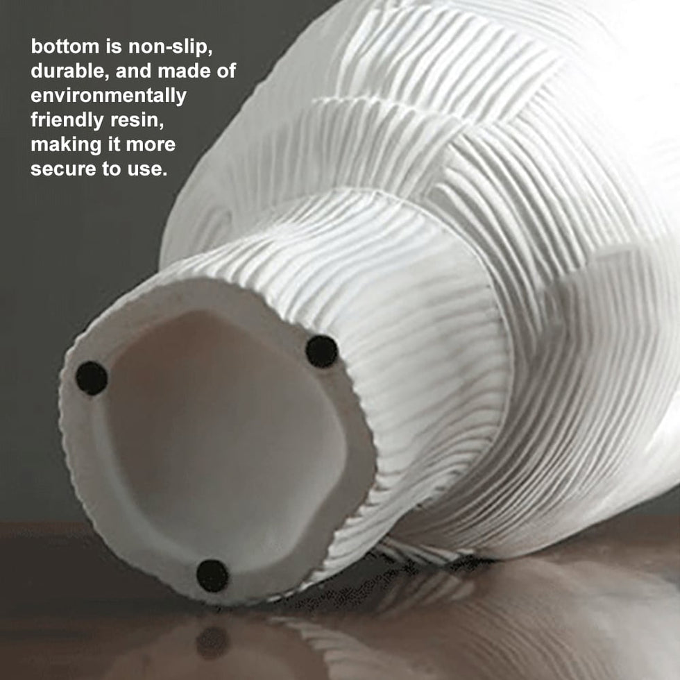 HMR - 2-Pieces Minimalist White Striped Flower Vases Set Resin Vase Decor Living Room Bedroom
