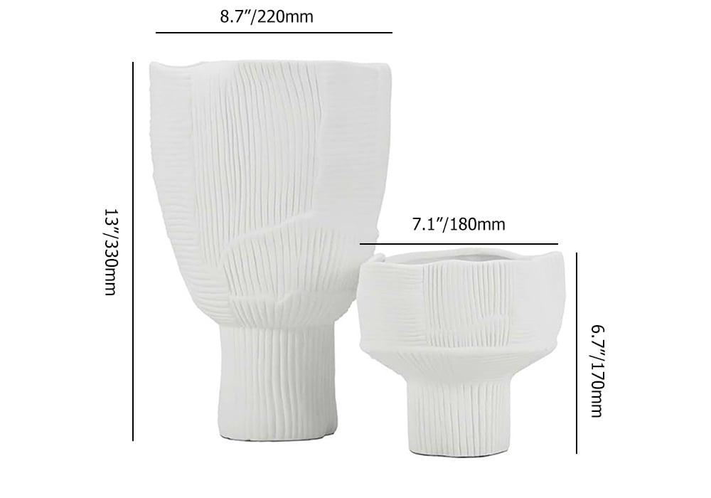 HMR - 2-Pieces Minimalist White Striped Flower Vases Set Resin Vase Decor Living Room Bedroom