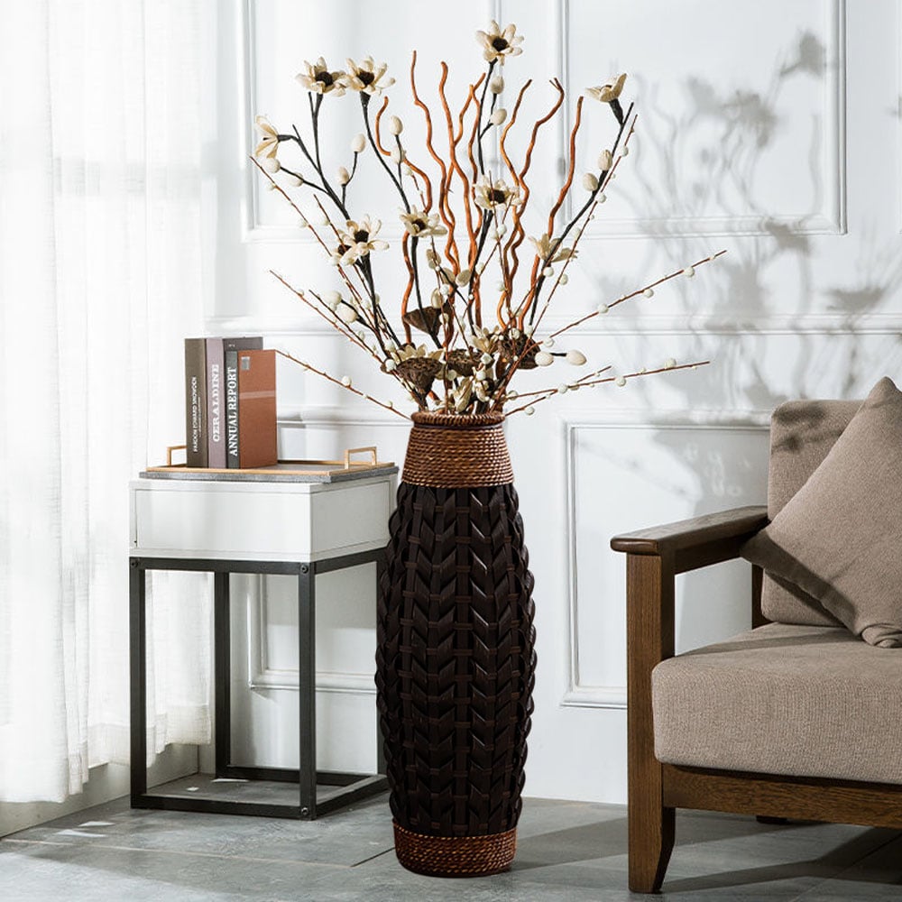HMR - Rustic Tall Woven Bamboo Rattan Standing Floor Vase Decor Art Living Room