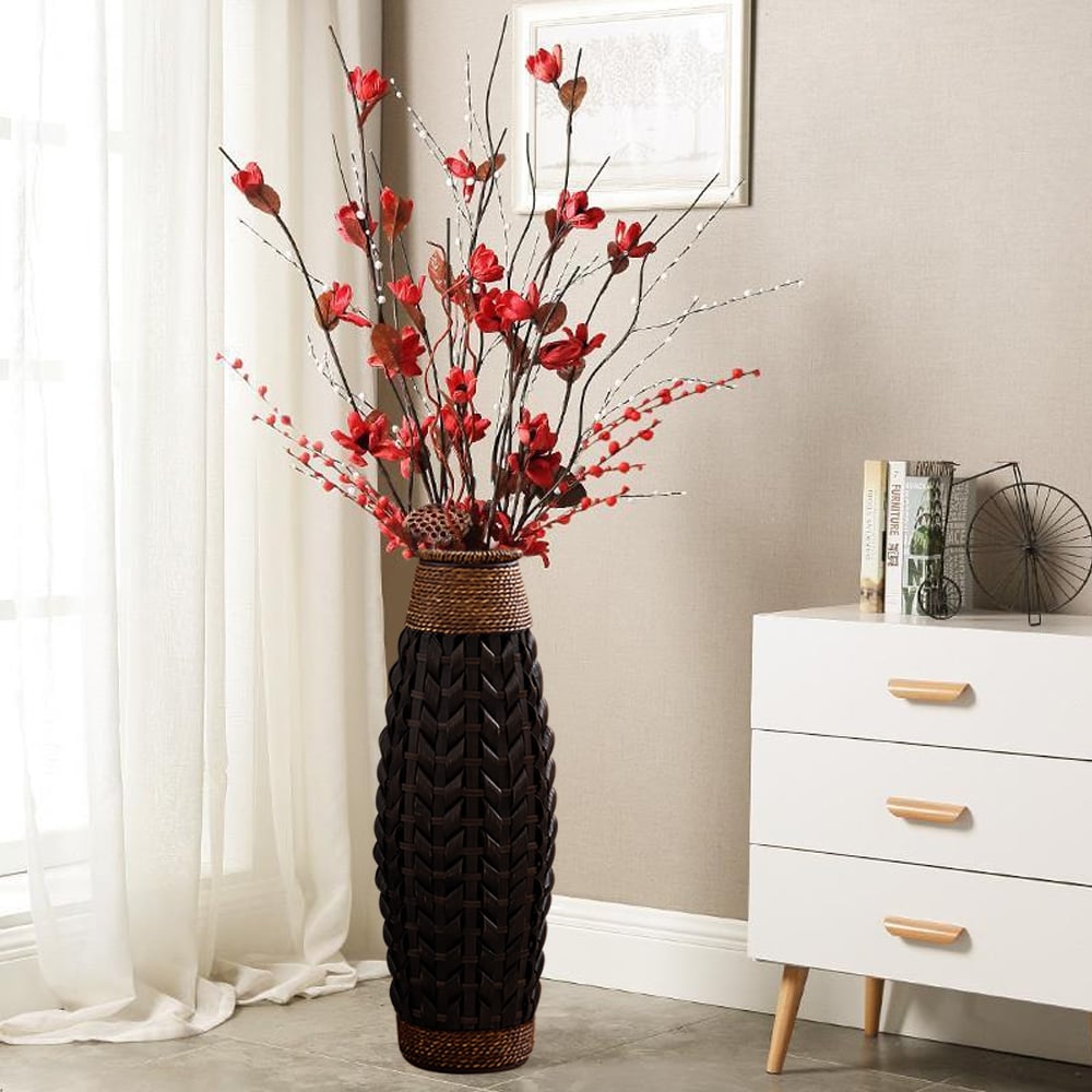 HMR - Rustic Tall Woven Bamboo Rattan Standing Floor Vase Decor Art Living Room