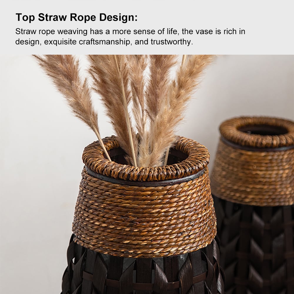 HMR - Rustic Tall Woven Bamboo Rattan Standing Floor Vase Decor Art Living Room
