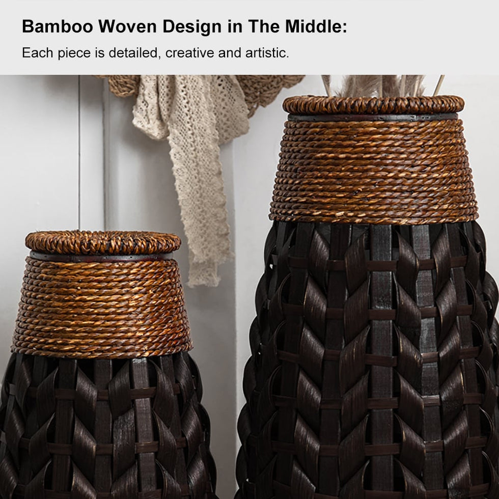 HMR - Rustic Tall Woven Bamboo Rattan Standing Floor Vase Decor Art Living Room