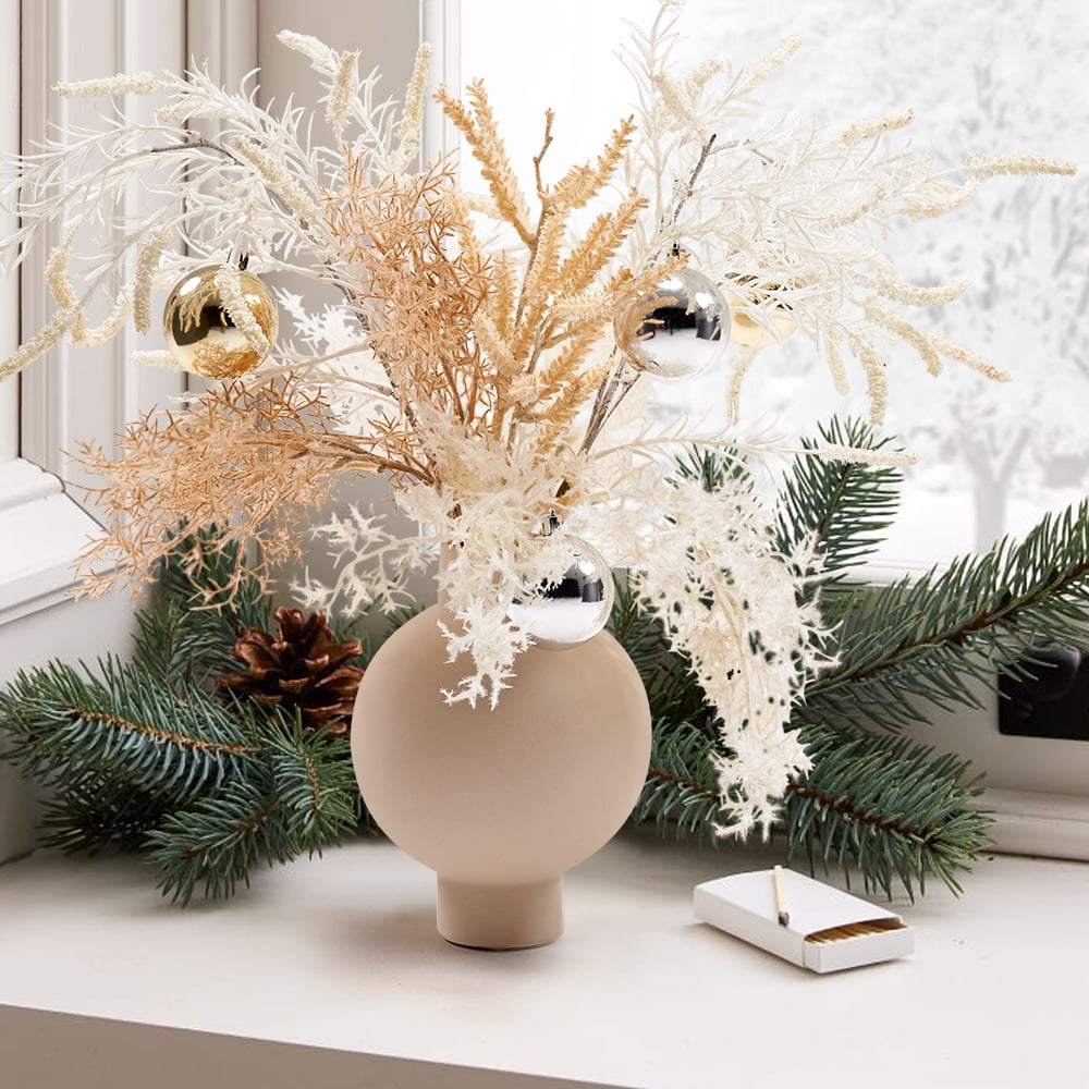 HMR - Christmas Rime Artifical Flower in Vase with Decorative Balls