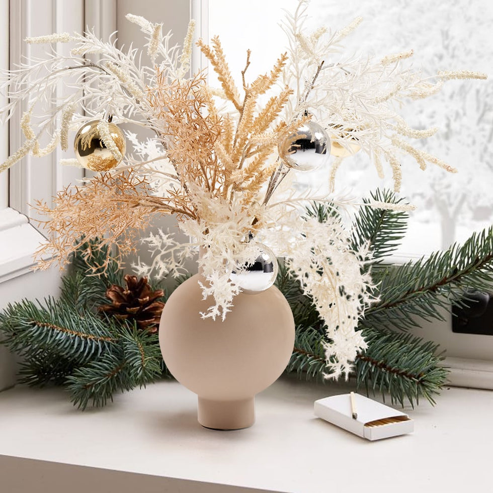 HMR - Christmas Rime Artifical Flower in Vase with Decorative Balls
