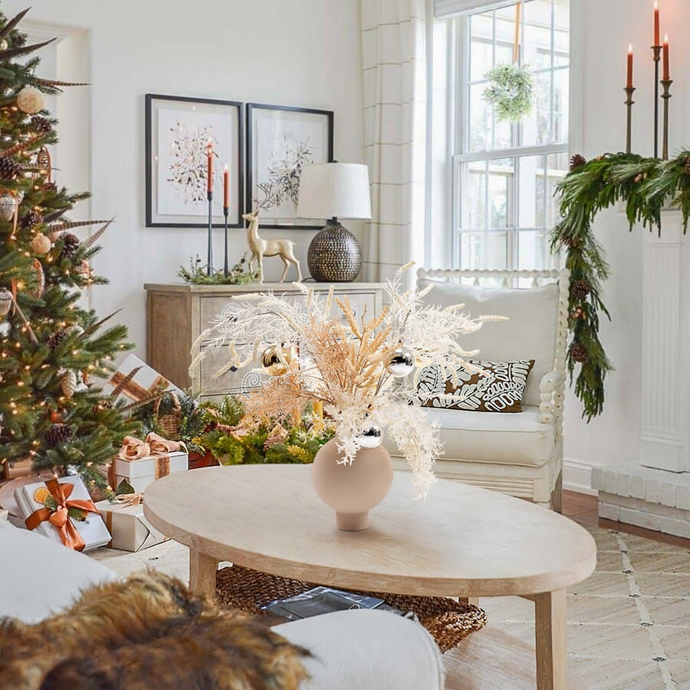HMR - Christmas Rime Artifical Flower in Vase with Decorative Balls