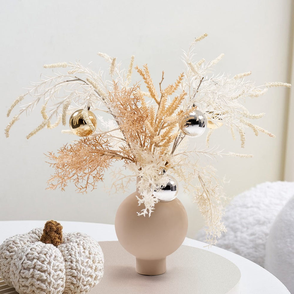 HMR - Christmas Rime Artifical Flower in Vase with Decorative Balls