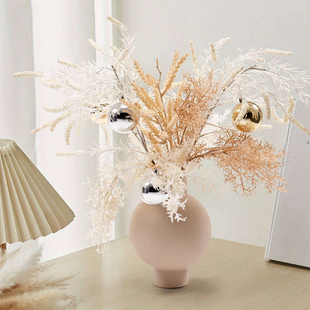 HMR - Christmas Rime Artifical Flower in Vase with Decorative Balls