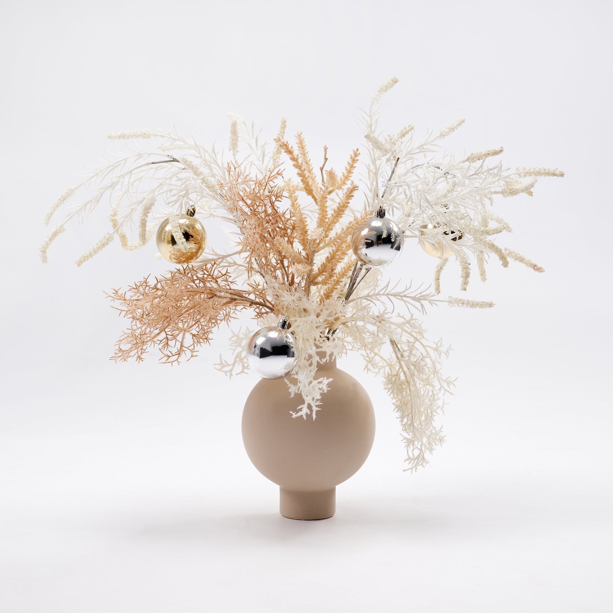 HMR - Christmas Rime Artifical Flower in Vase with Decorative Balls