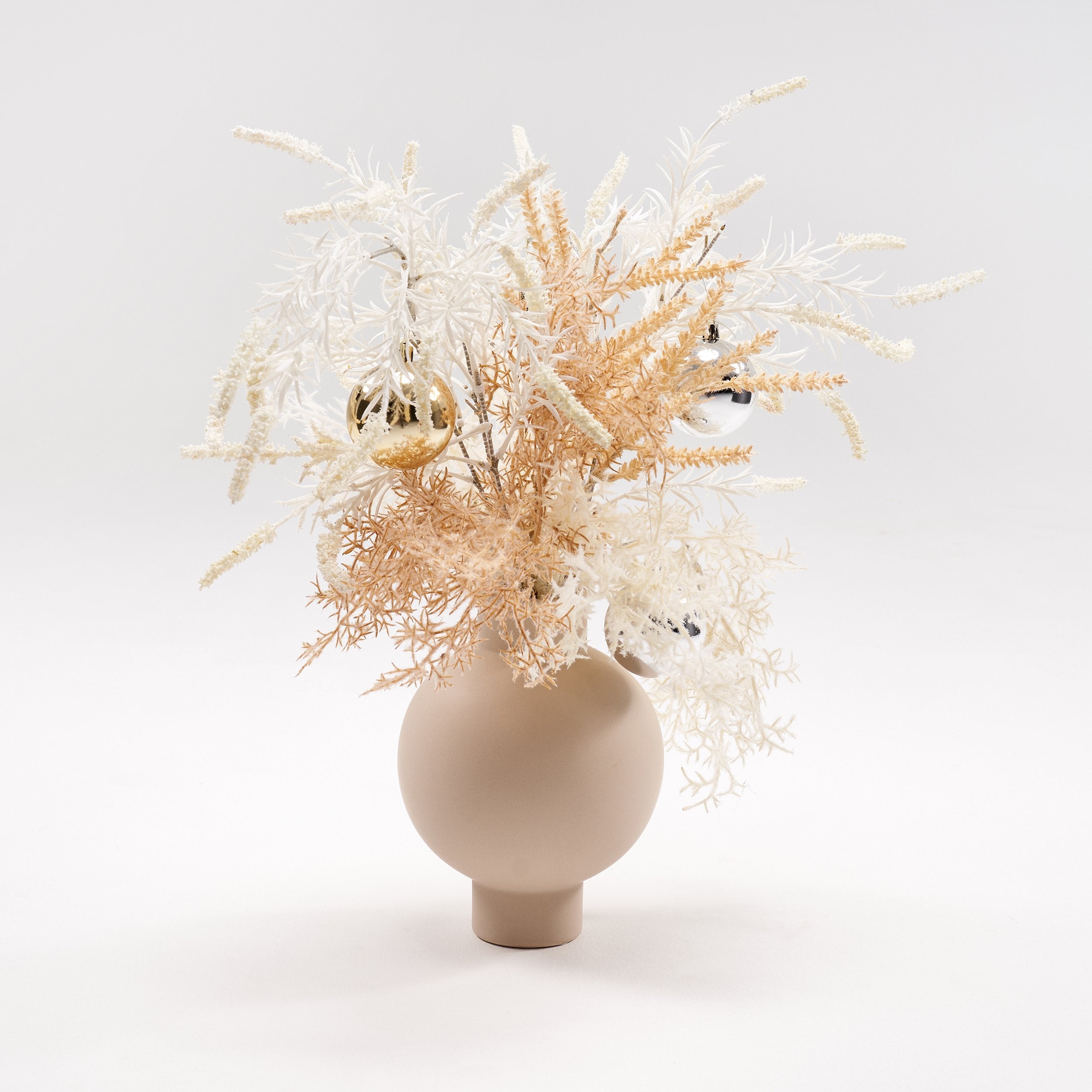 HMR - Christmas Rime Artifical Flower in Vase with Decorative Balls