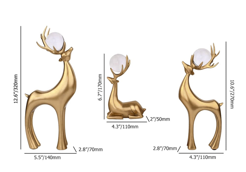 HMR - 3 Pieces Gold Resin Reindeer Sculpture Chrismas Deer Decor Art Ornament Living Room