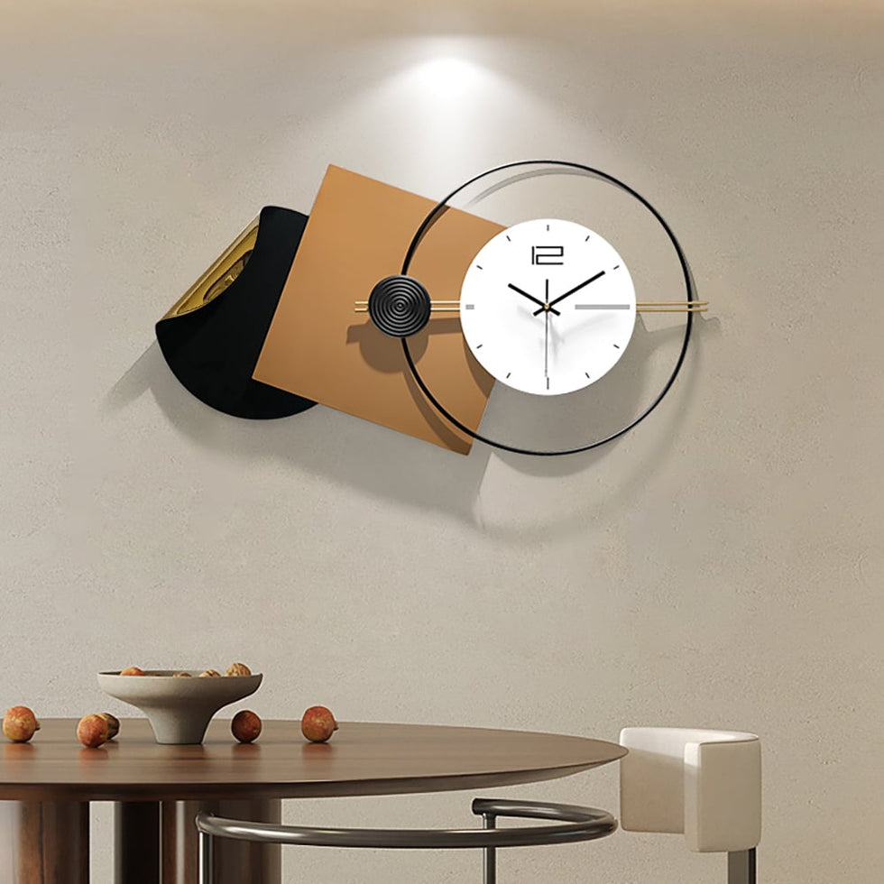 HMR - 29.9" Modern 3D Brown Geometric Metal Silent Wall Clock