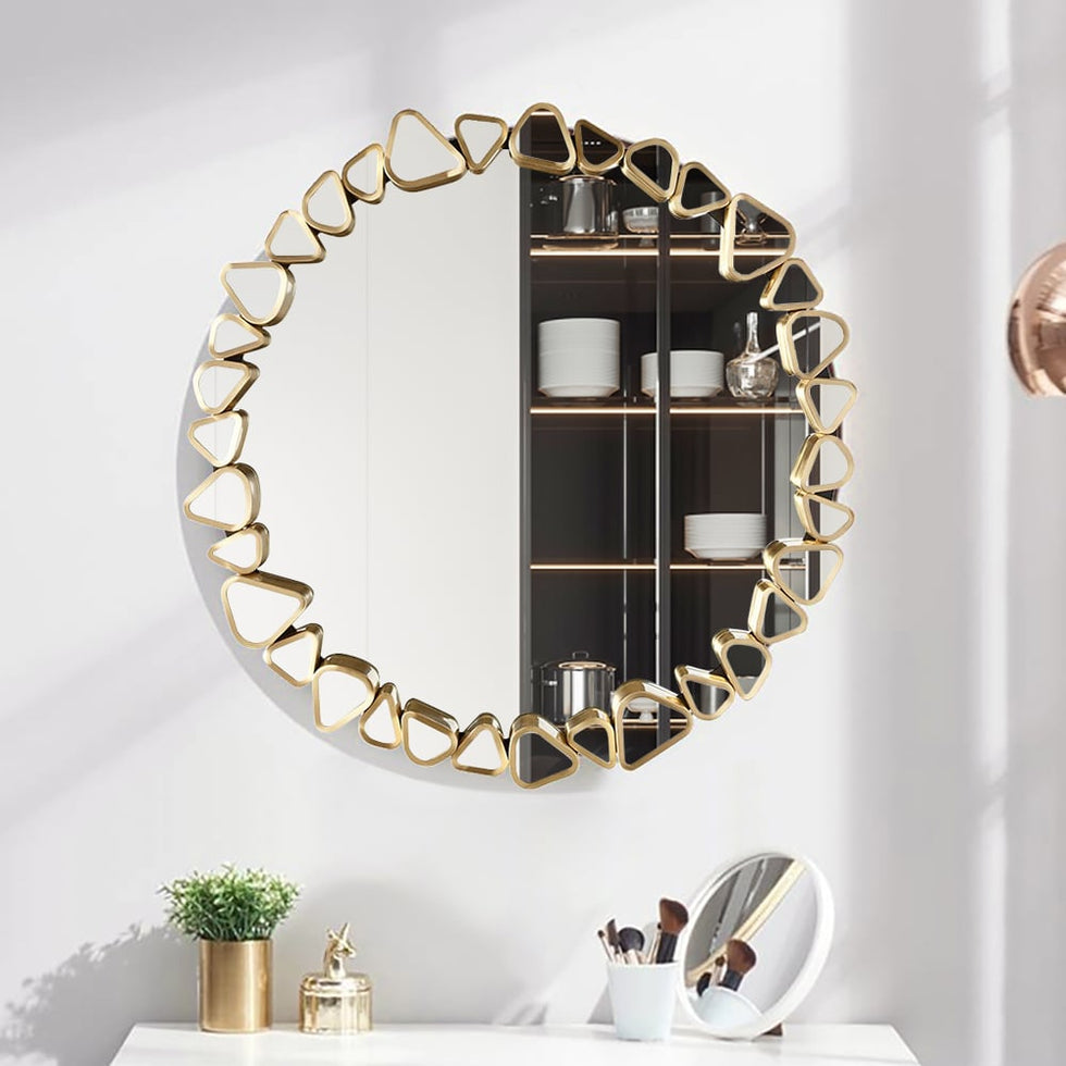 HMR - Modern Large Gold Irregular Pebble Wall Mirror Decor with Geometric Frame Living Room