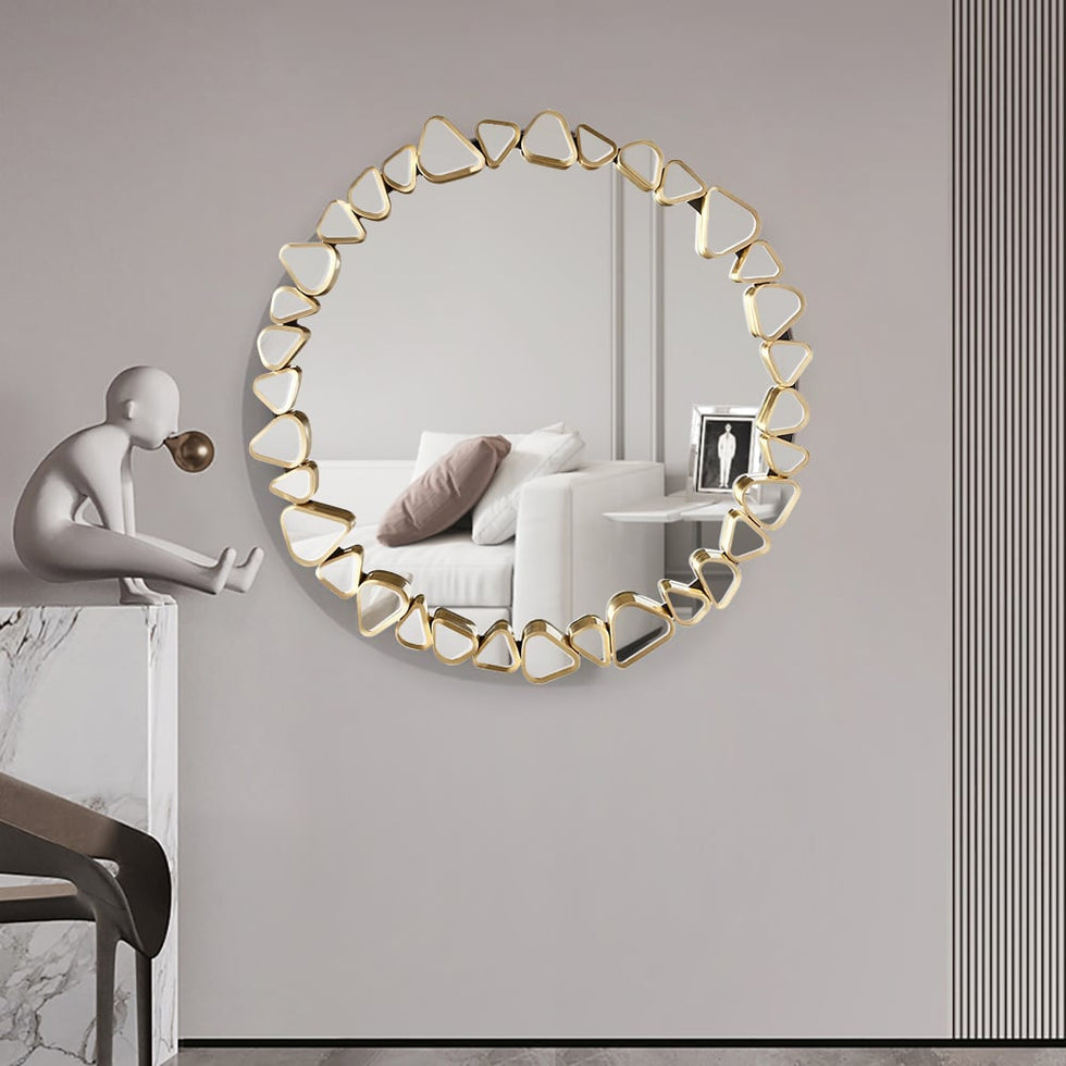 HMR - Modern Large Gold Irregular Pebble Wall Mirror Decor with Geometric Frame Living Room