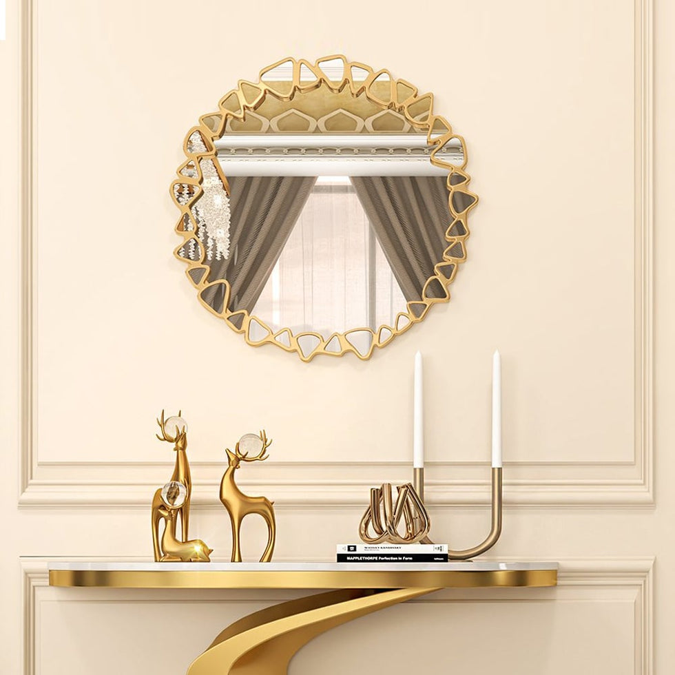 HMR - Modern Large Gold Irregular Pebble Wall Mirror Decor with Geometric Frame Living Room