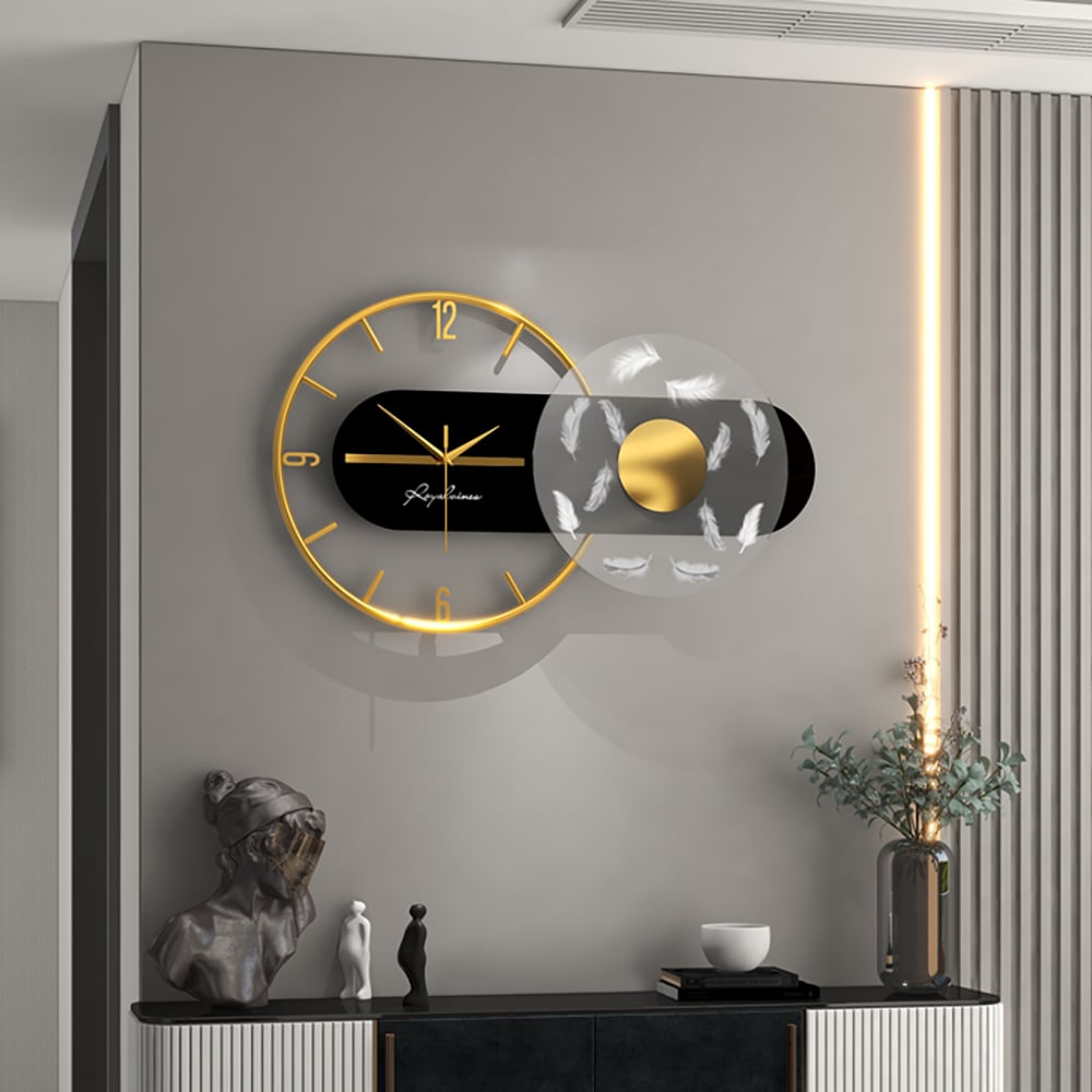 HMR - 23.6" Modern LED Black & Gold Geometric Metal Silent Wall Clock