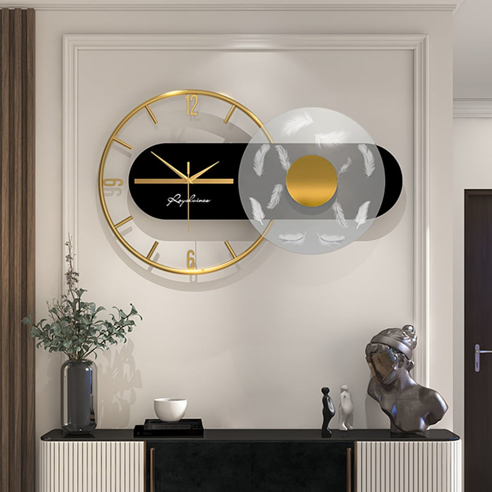 HMR - 23.6" Modern LED Black & Gold Geometric Metal Silent Wall Clock