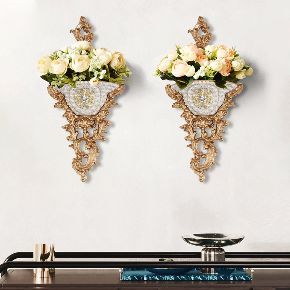 HMR - Shinely 26" European Retro Resin Wall Mount Flower Vase Decor Art Living Dining Room