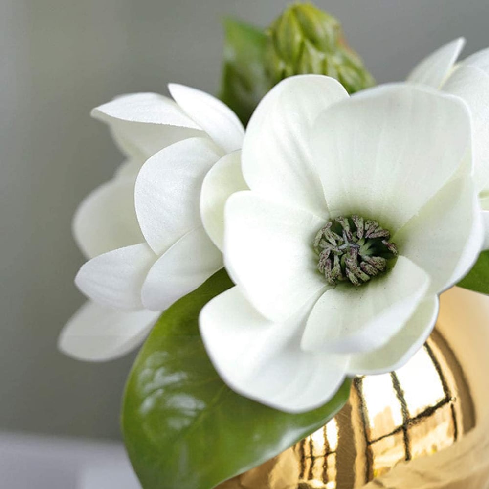 HMR - Fashionable Artificial Flowers in Vase Faux Magnolia Gold Glass Ball Vase Set