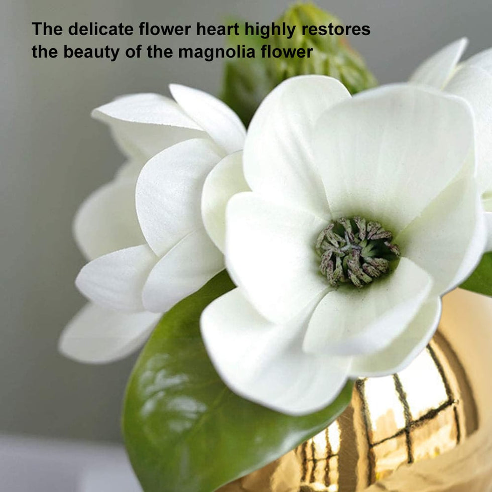 HMR - Fashionable Artificial Flowers in Vase Faux Magnolia Gold Glass Ball Vase Set