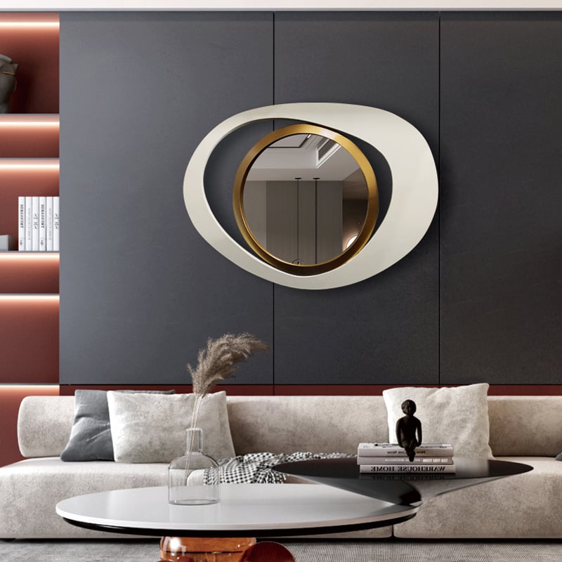 HMR - Modern White & Gold Abstract Geometry Wall Mirror Decor Living Room Bedroom
