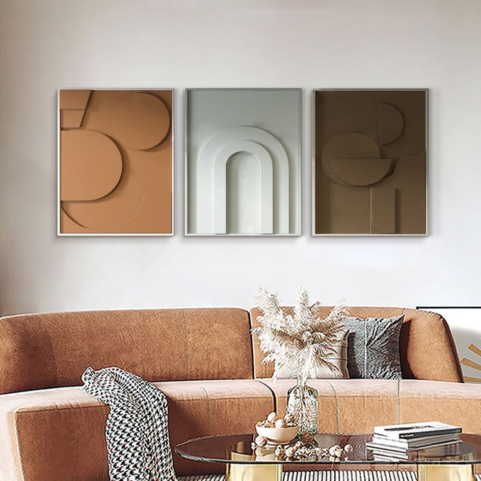 HMR - 3 Pieces Geometric Abstract Wall Art Decor Set Modern Canvas Print Living Room