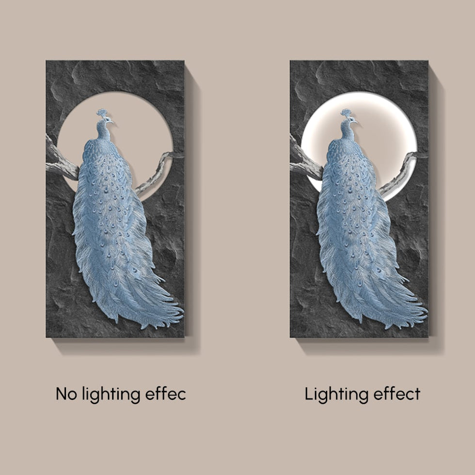 HMR - 39.4" Modern LED Peacock Wall Art with USB Charging