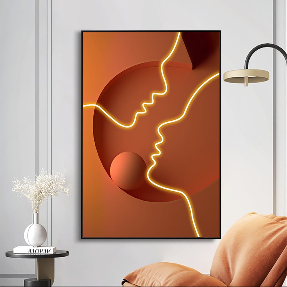 HMR - Modern Orange Abstract People Wall Decor Art Person with Frame Living Room