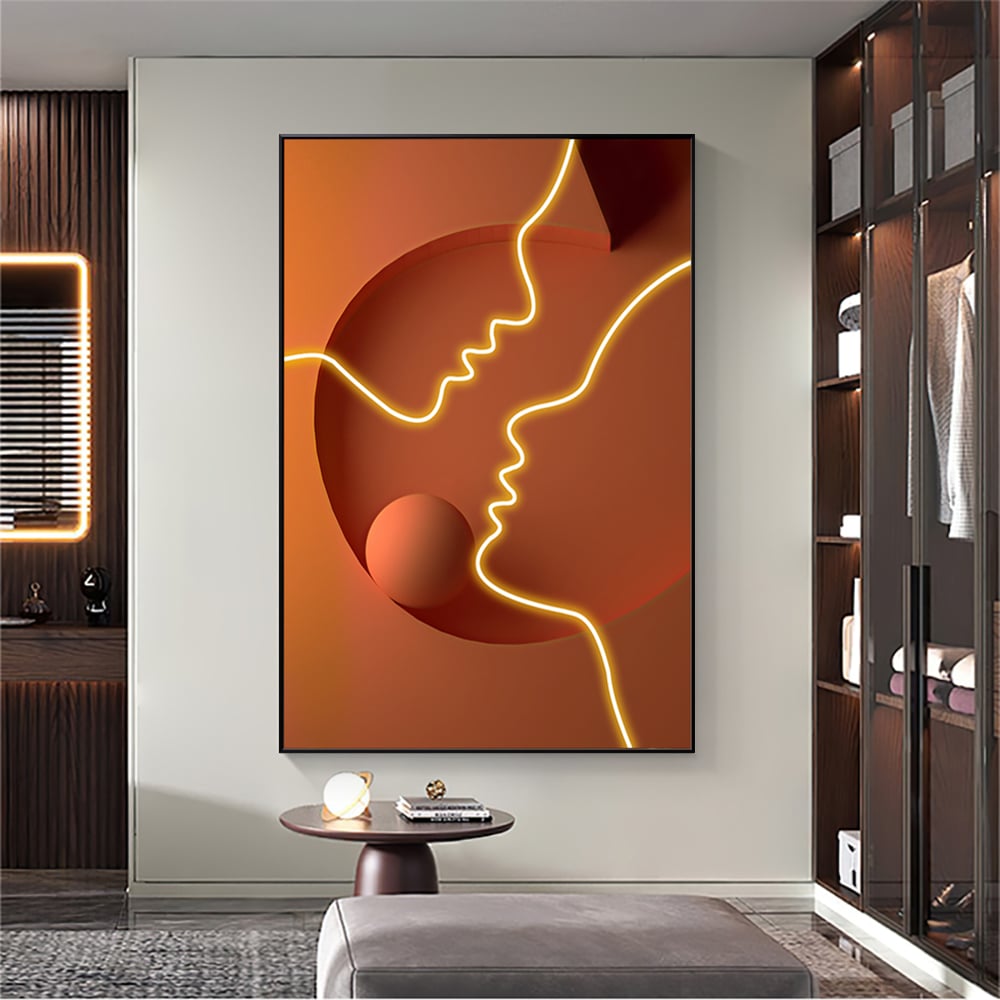 HMR - Modern Orange Abstract People Wall Decor Art Person with Frame Living Room