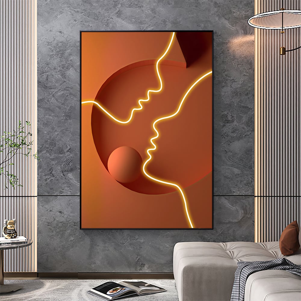 HMR - Modern Orange Abstract People Wall Decor Art Person with Frame Living Room